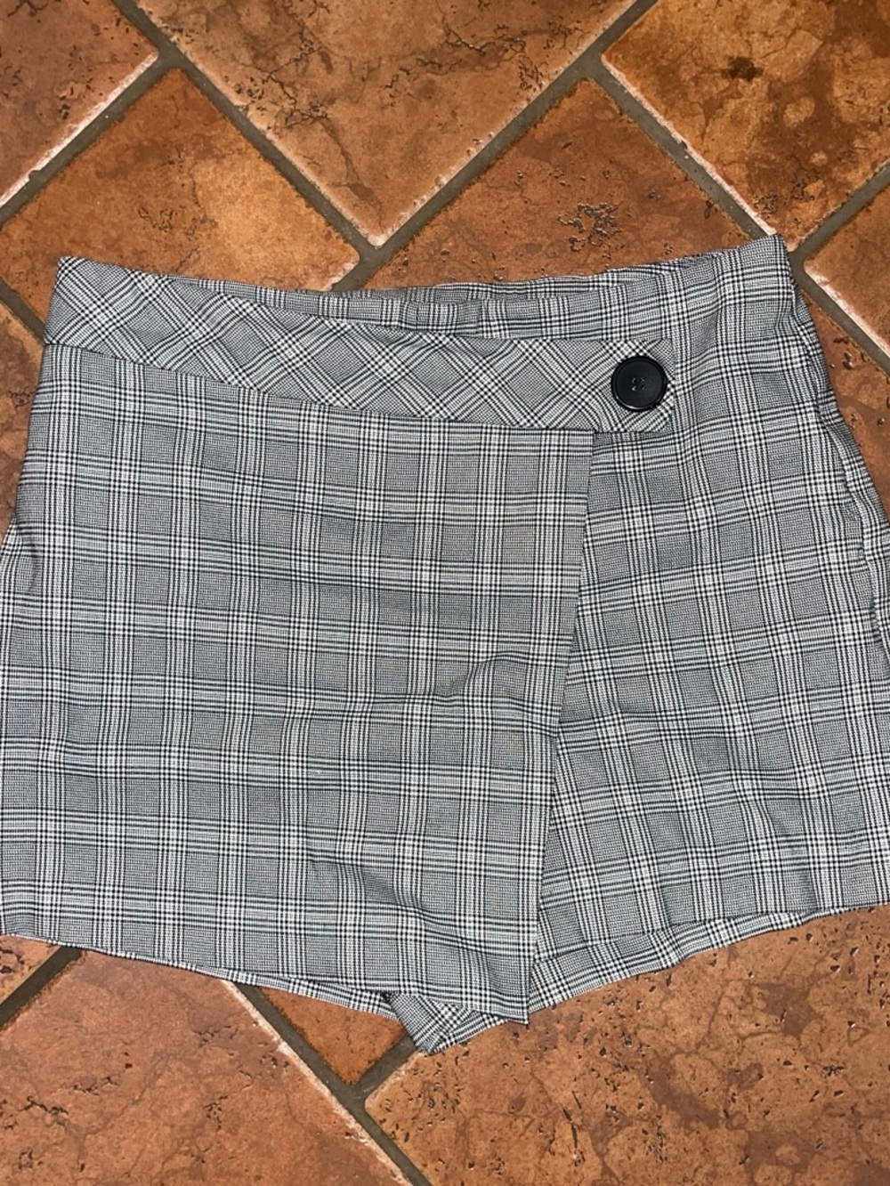Joe Benbasset Gray Plaid Wrap-Front Shorts with Black Button